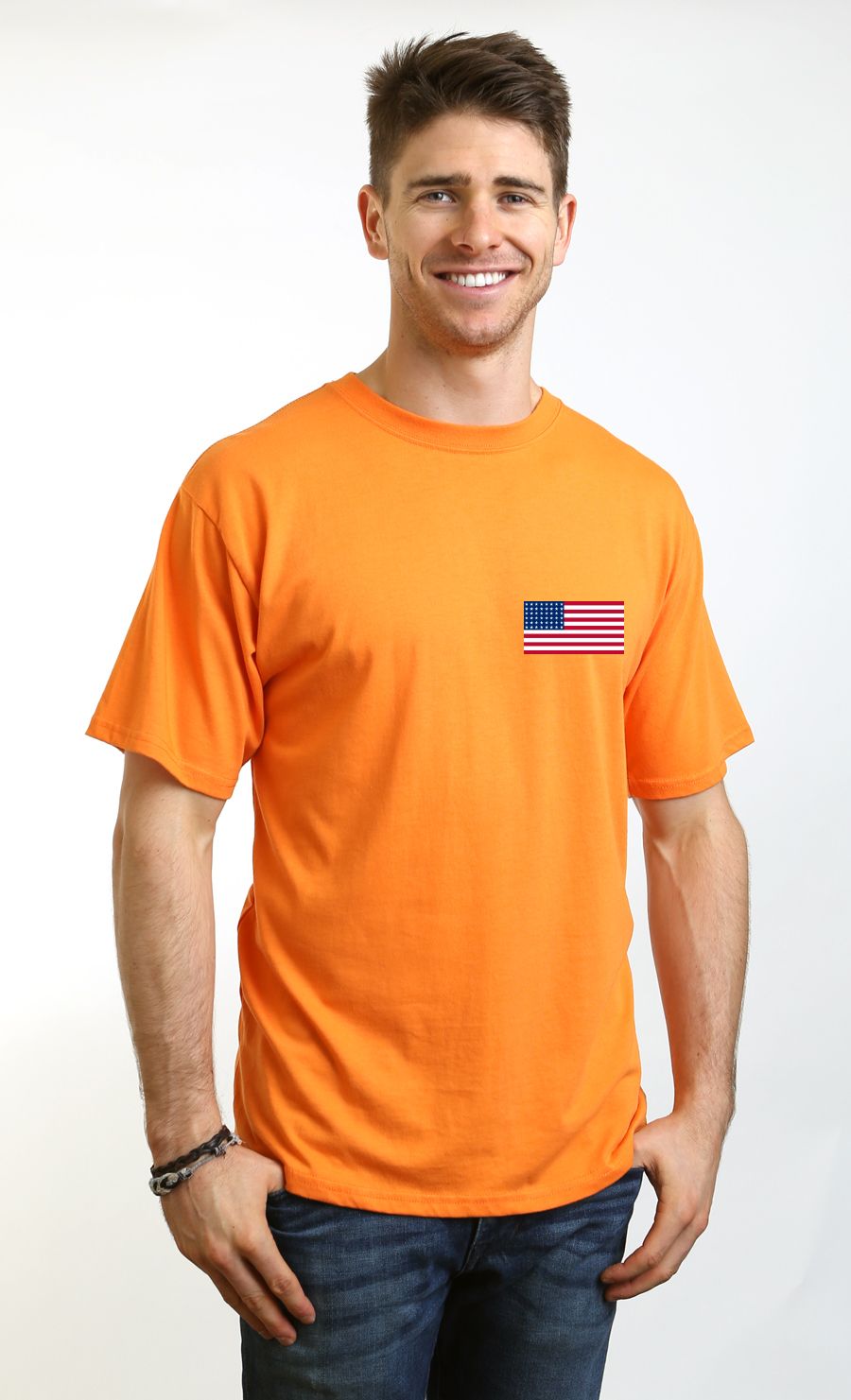 T-shirt graphique à manches courtes en viscose de bambou/coton biologique pour homme avec drapeau américain