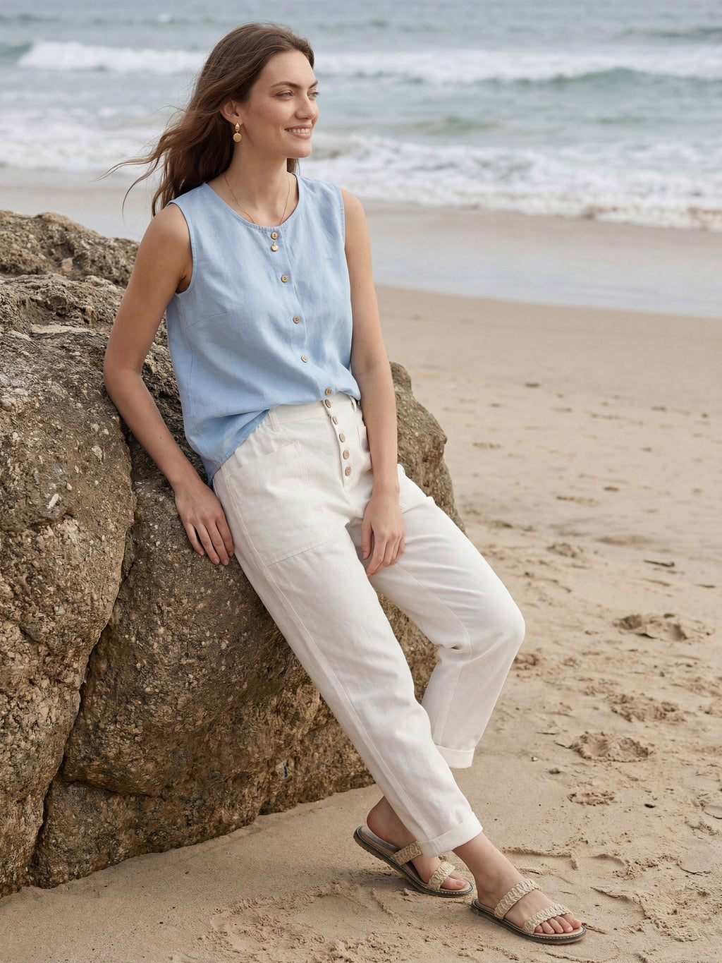 Pantalon HEIDI en lin à boutons dissimulés