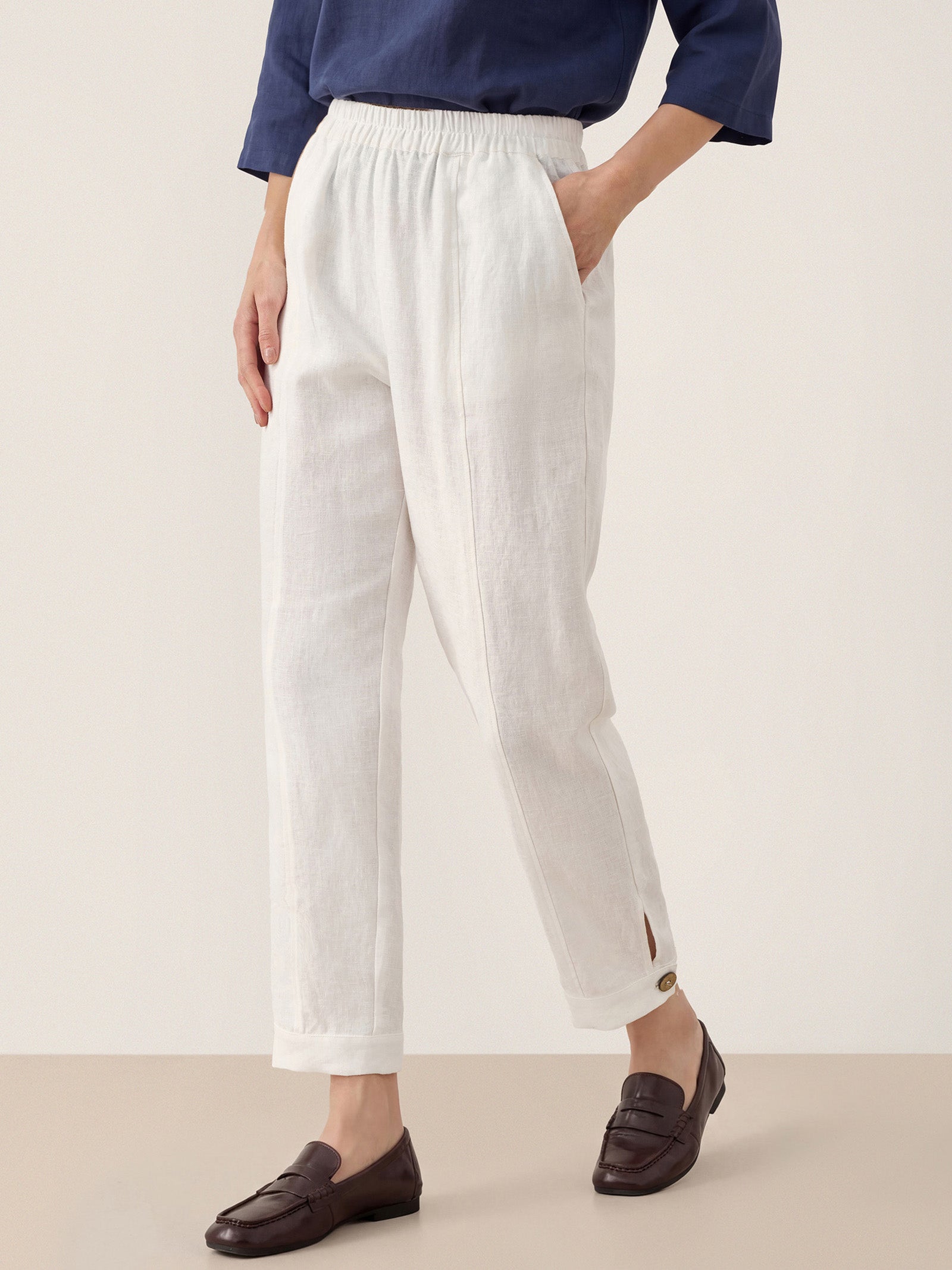Pantalon droit 100 % lin avec taille élastique PATRICE