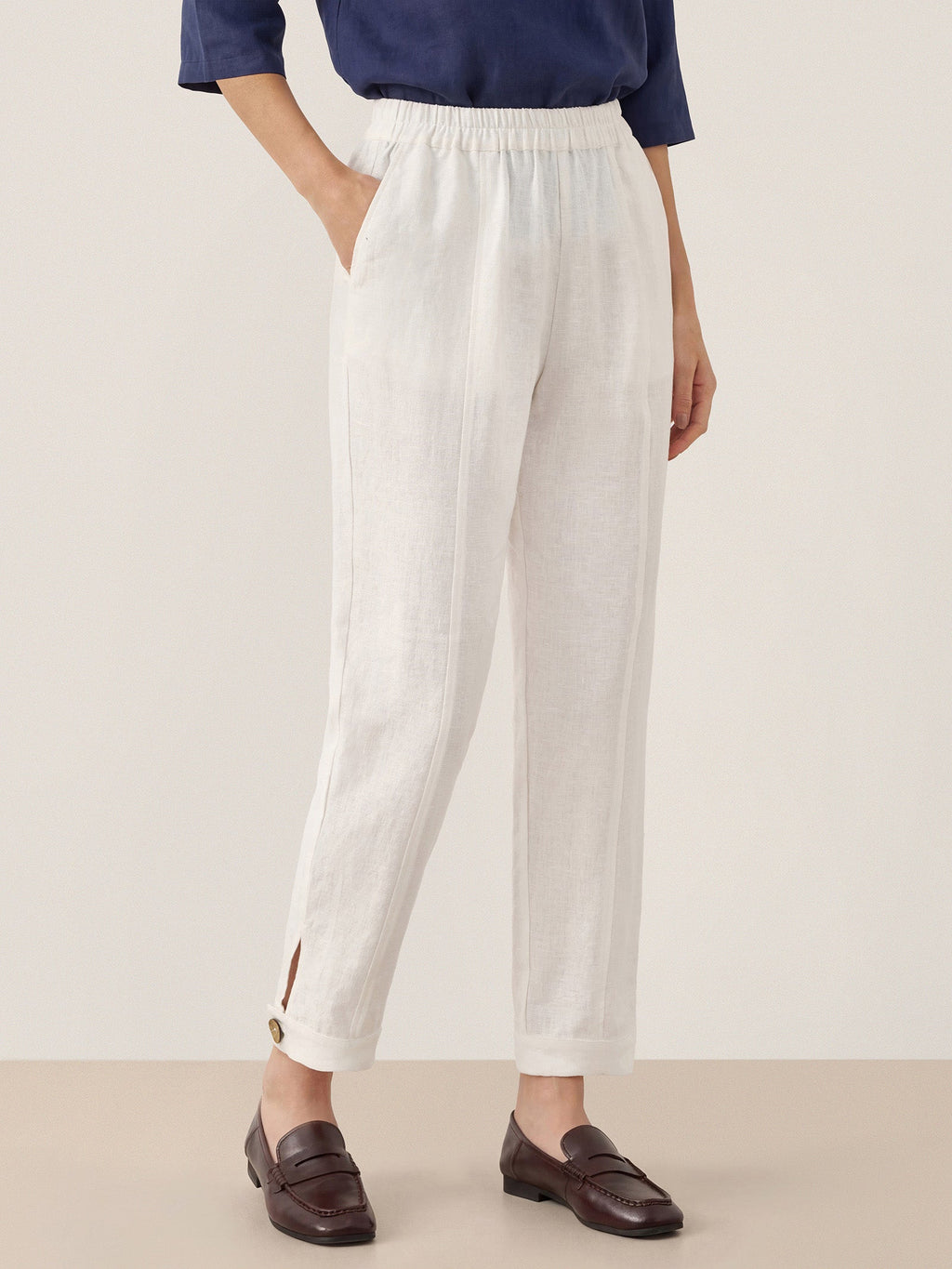 Pantalon droit 100 % lin avec taille élastique PATRICE