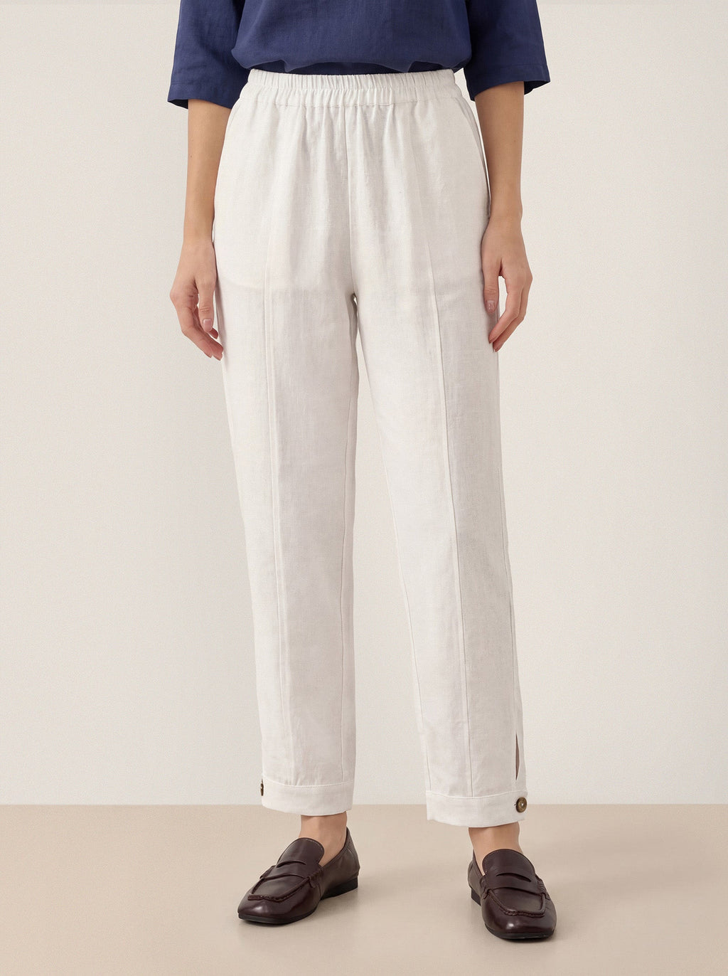 Pantalon droit 100 % lin avec taille élastique PATRICE