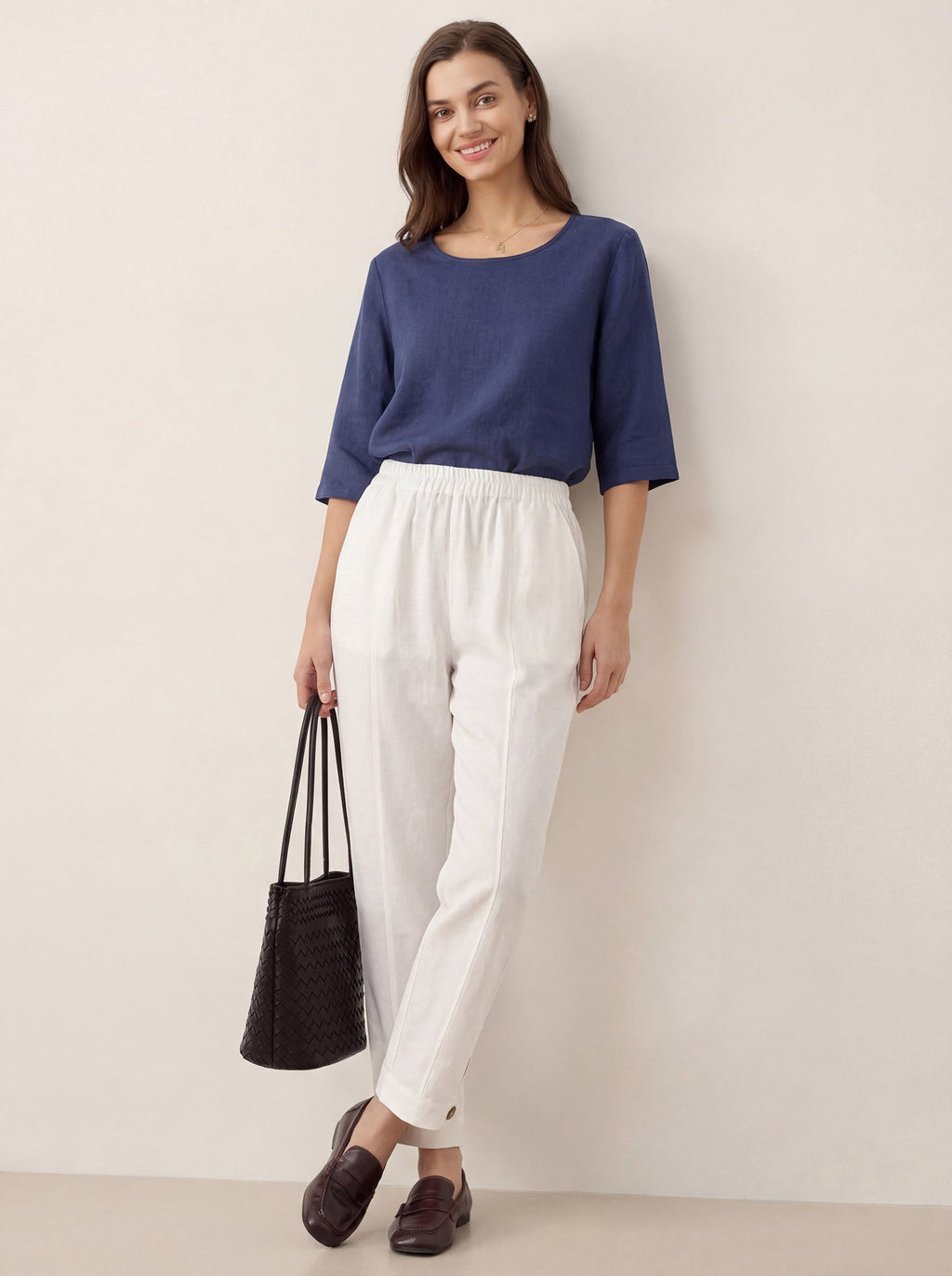 Pantalon droit 100 % lin avec taille élastique PATRICE