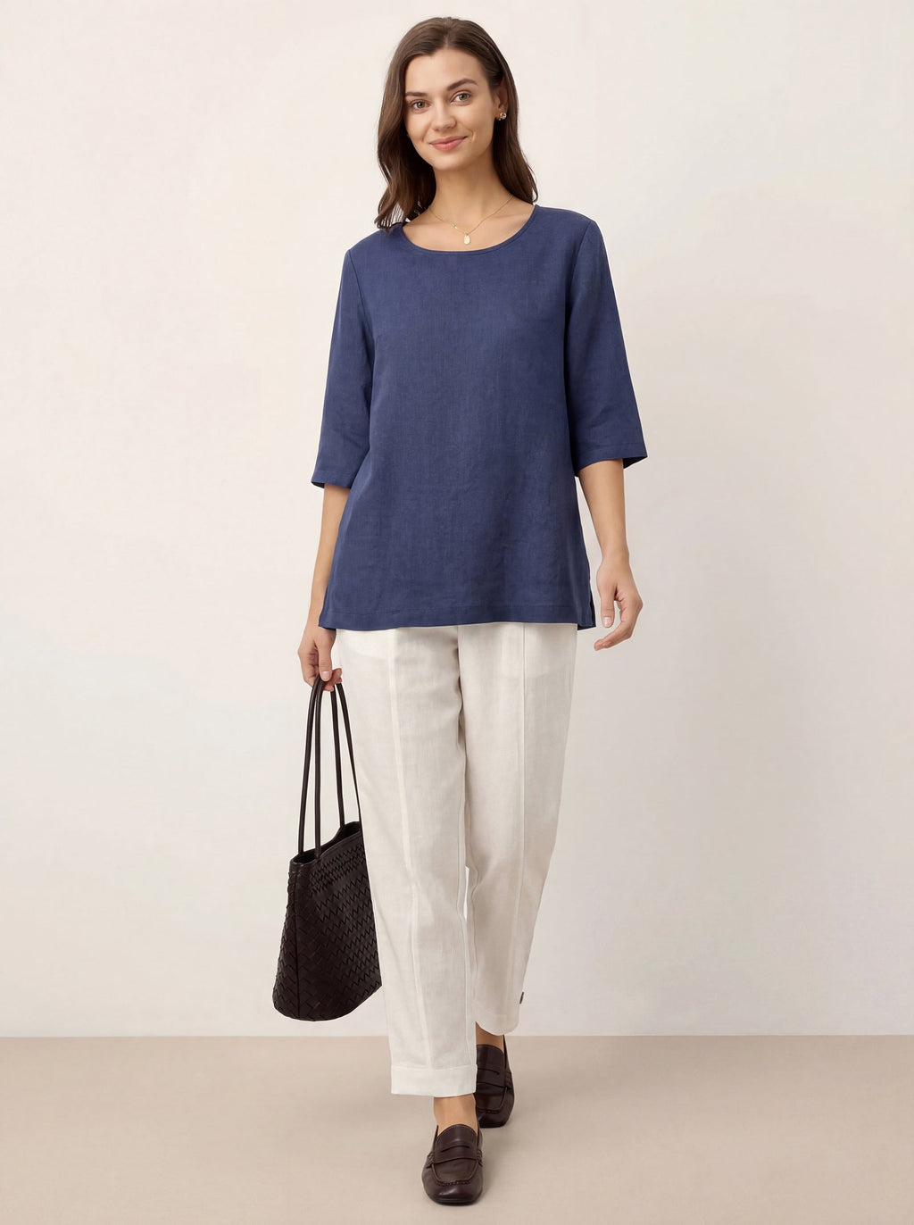 Pantalon droit 100 % lin avec taille élastique PATRICE