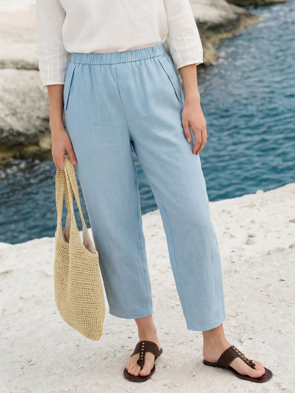 Pantalon fuselé court à enfiler 100 % lin LORETTA