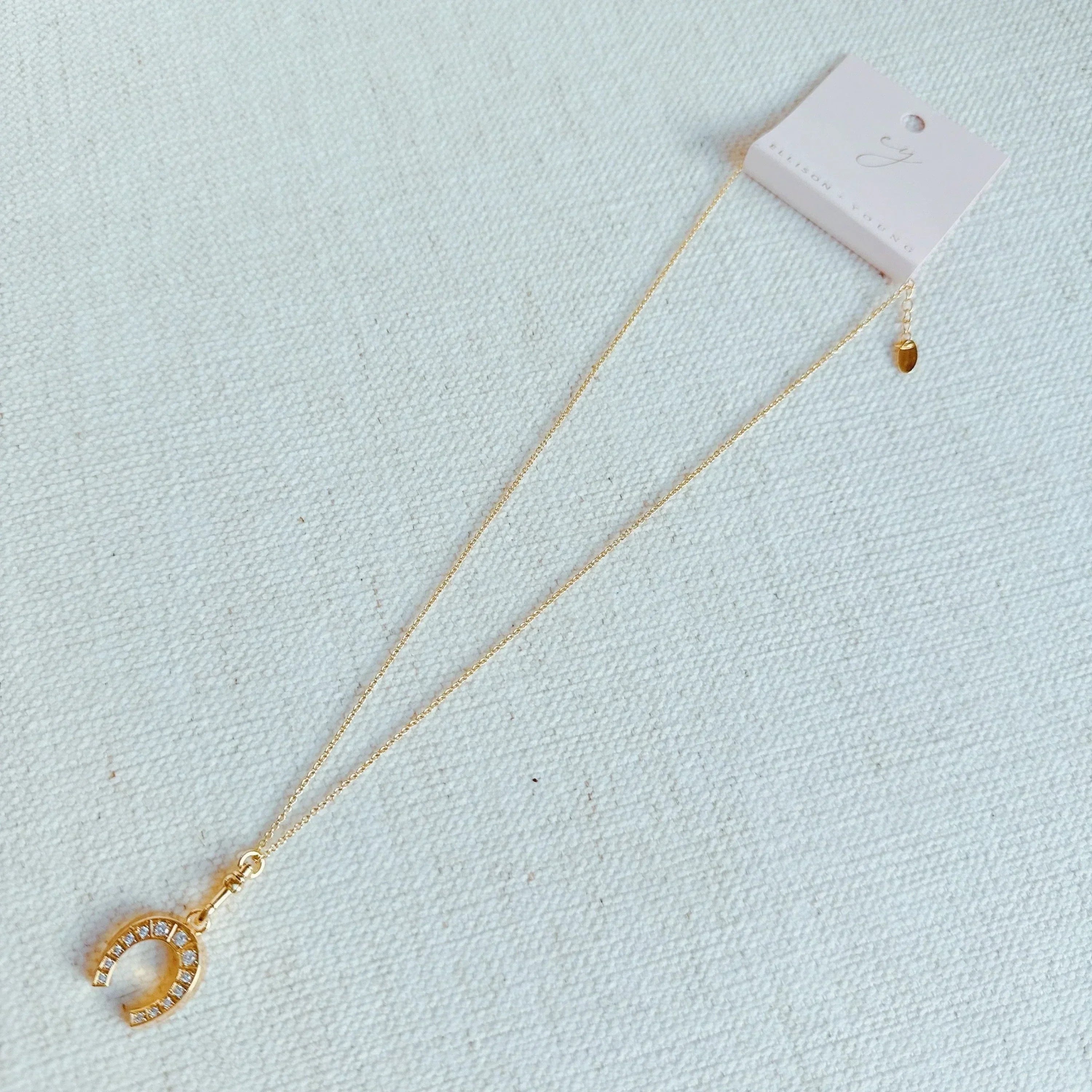 Paved Horseshoe Pendant Necklace