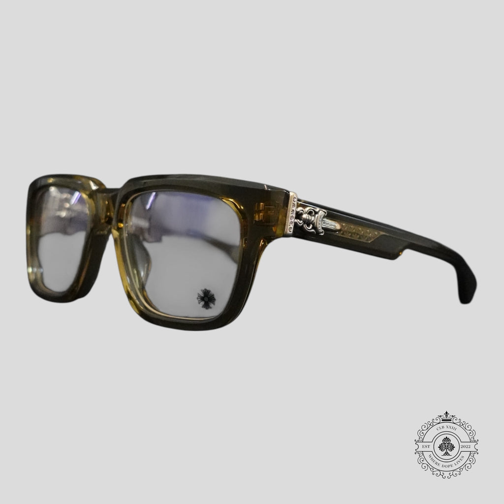 Lunettes de soleil Chrome Hearts Box Officer en olive clair/argent