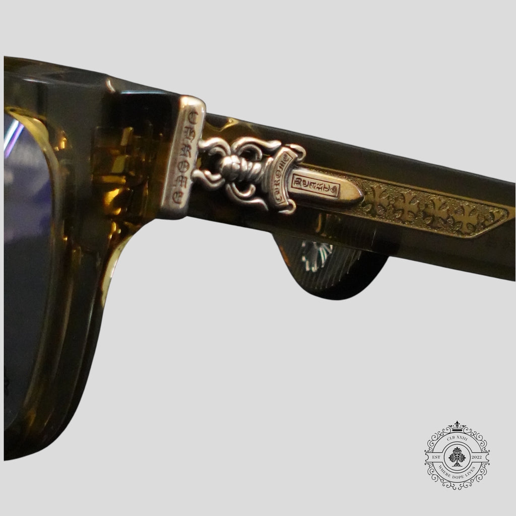 Lunettes de soleil Chrome Hearts Box Officer en olive clair/argent