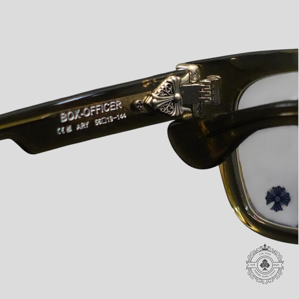 Lunettes de soleil Chrome Hearts Box Officer en olive clair/argent