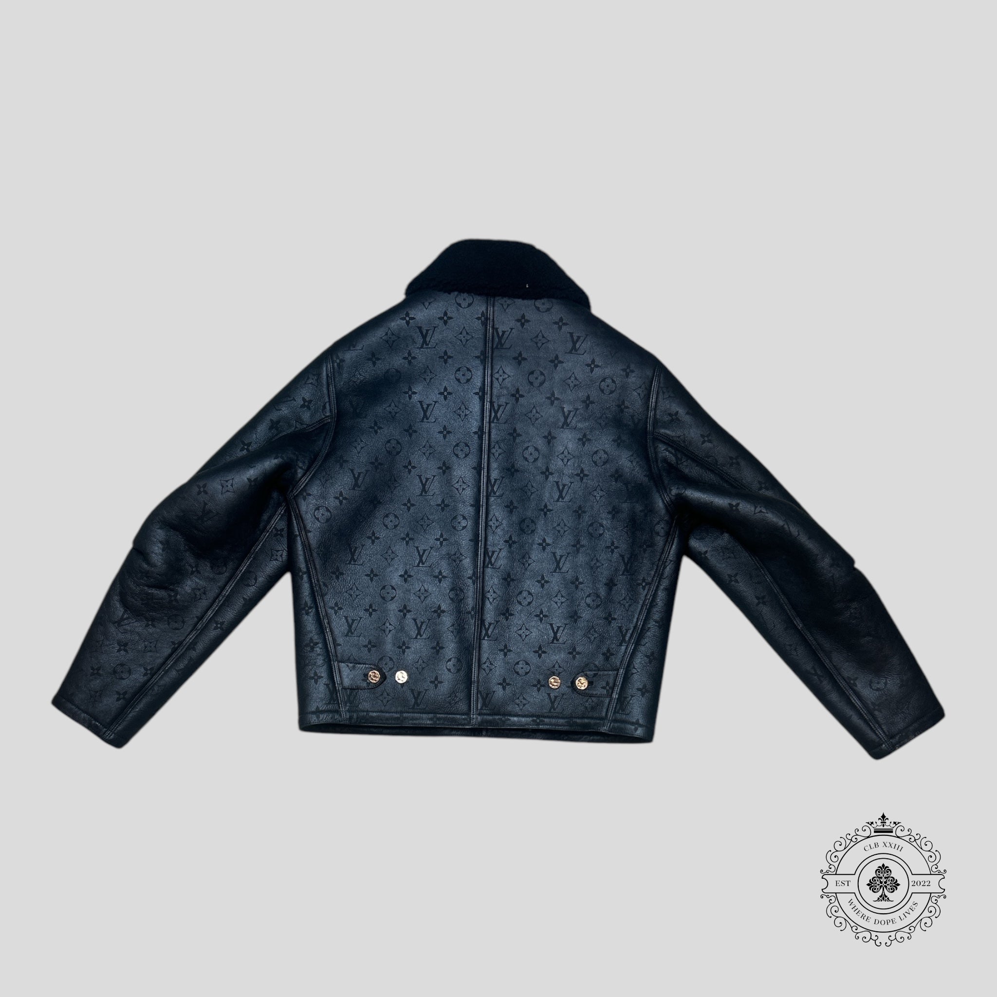 Veste Louis Vuitton en peau lainée gaufrée Monogram noire