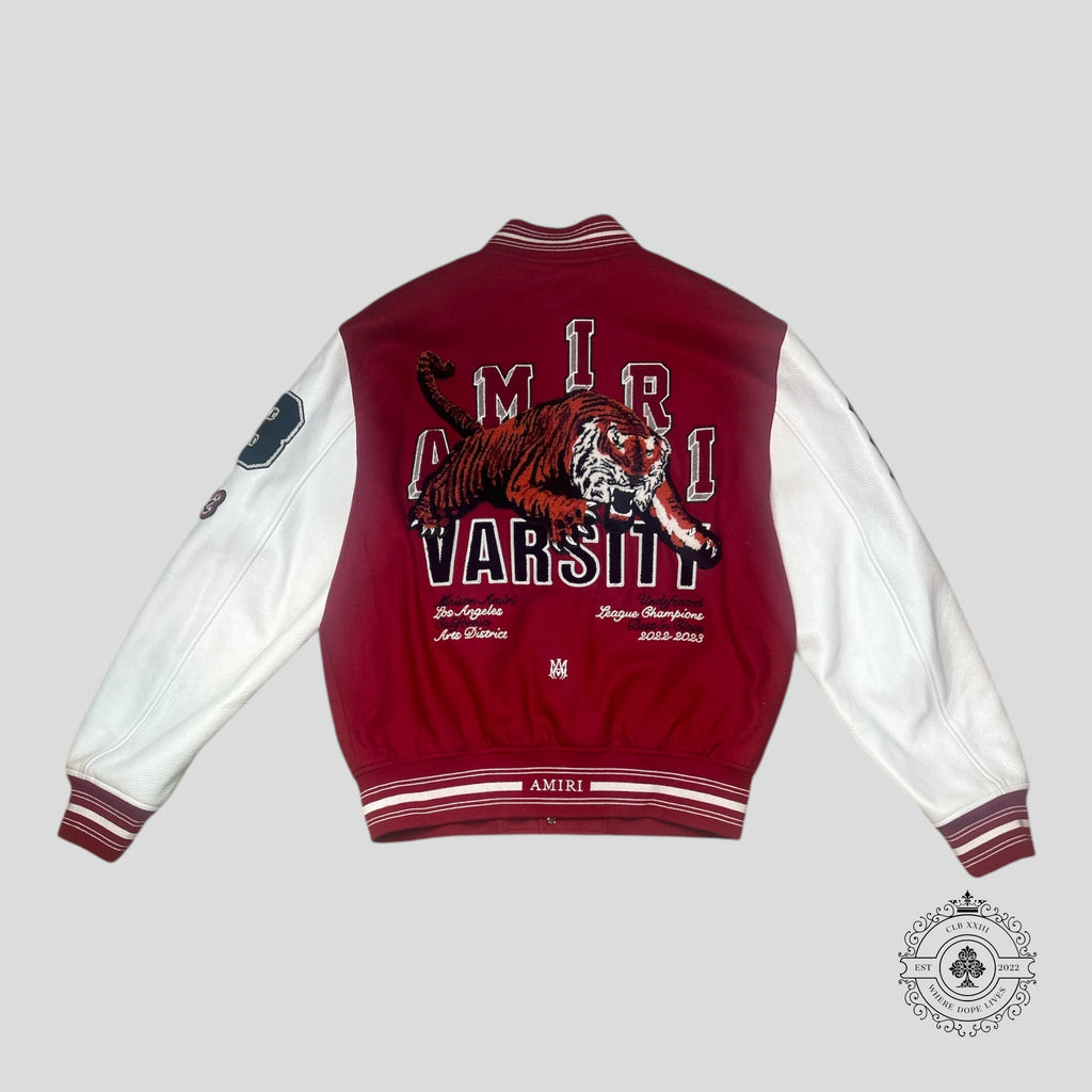 Blouson universitaire Amiri League of Champions Tiger Patch rouge/blanc