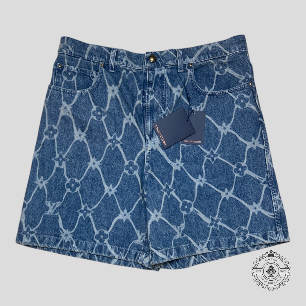 Short en jean Monogram résille Louis Vuitton délavage moyen