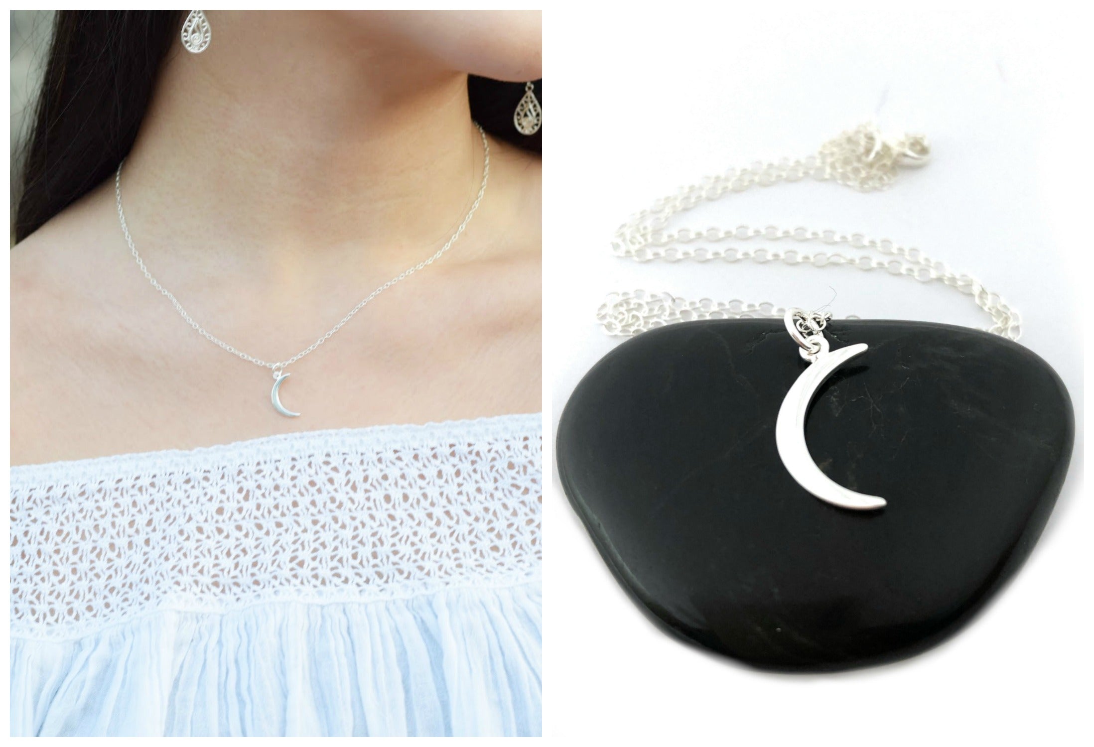 Collier Breloque Croissant de Lune - Bijoux en Argent Sterling