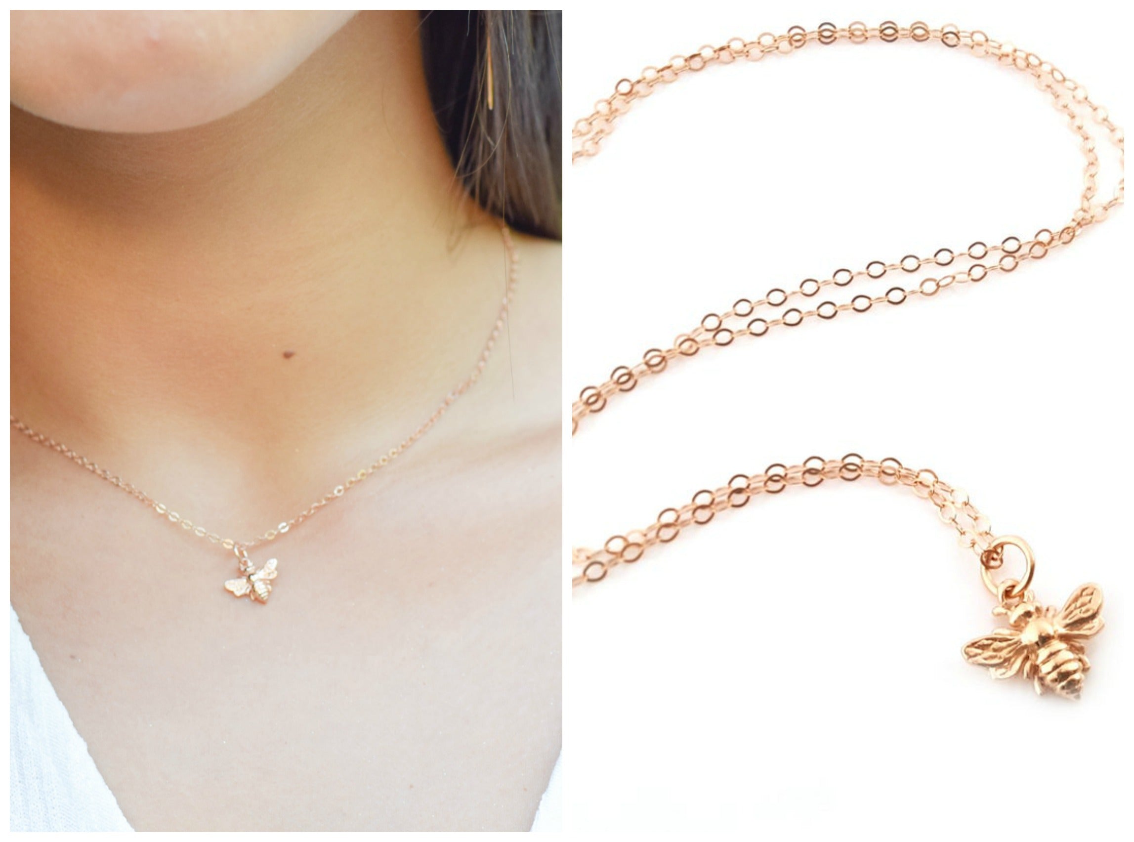 Collier Or Rose Abeille Bourdon - Bijoux Abeille - Cadeau pour Femme