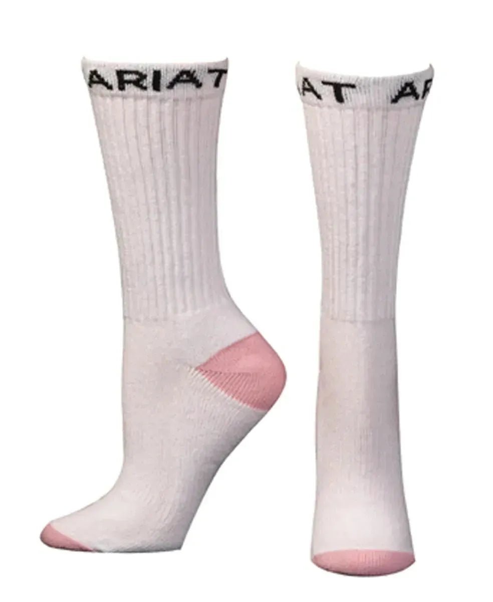 Chaussettes Ariat Crew Boot Blanches/Roses - Femme