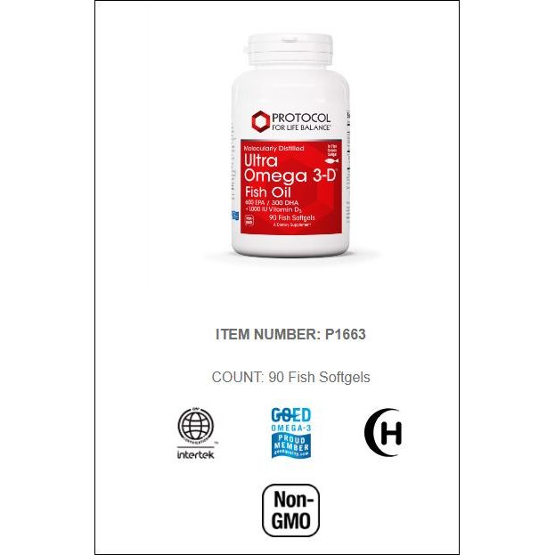 Protocol For Life Balance Ultra Oméga 3-D distillé moléculairement 600 EPA / 300 DHA et 1 000 UI D3 90 gélules – P1663