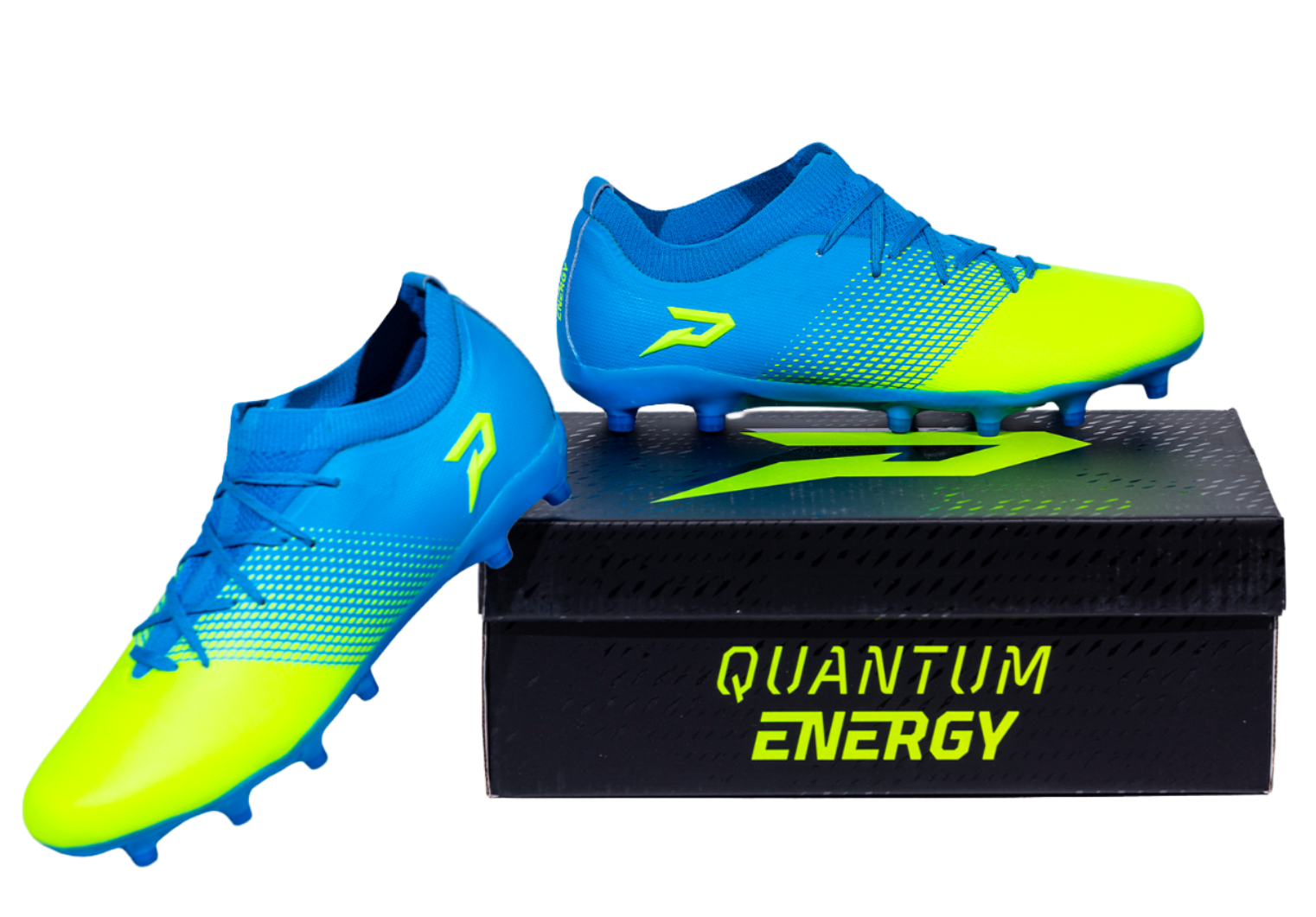 Chaussures de football américain Quantum Energy – Bleu Columbia et Vert Fluo