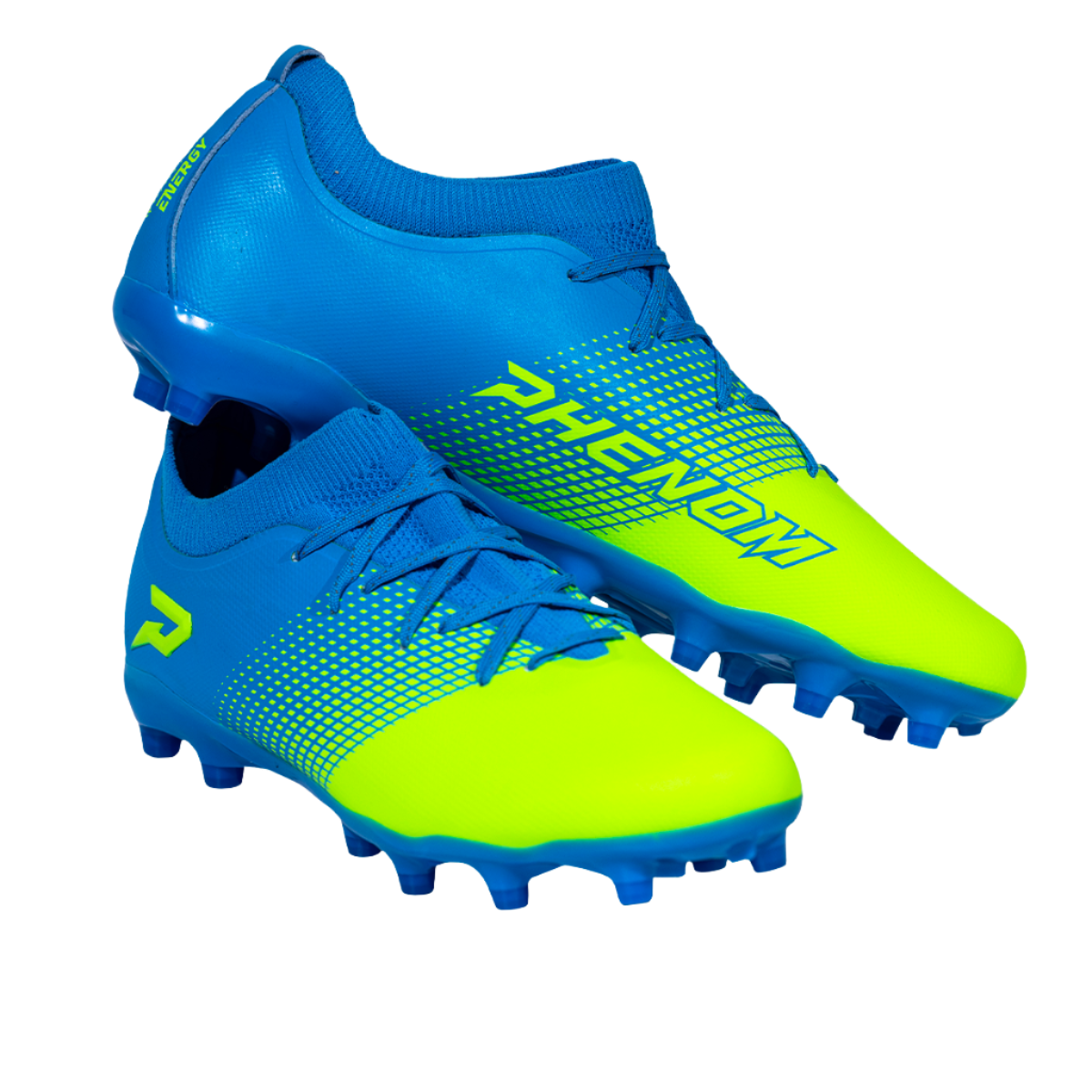 Chaussures de football américain Quantum Energy – Bleu Columbia et Vert Fluo