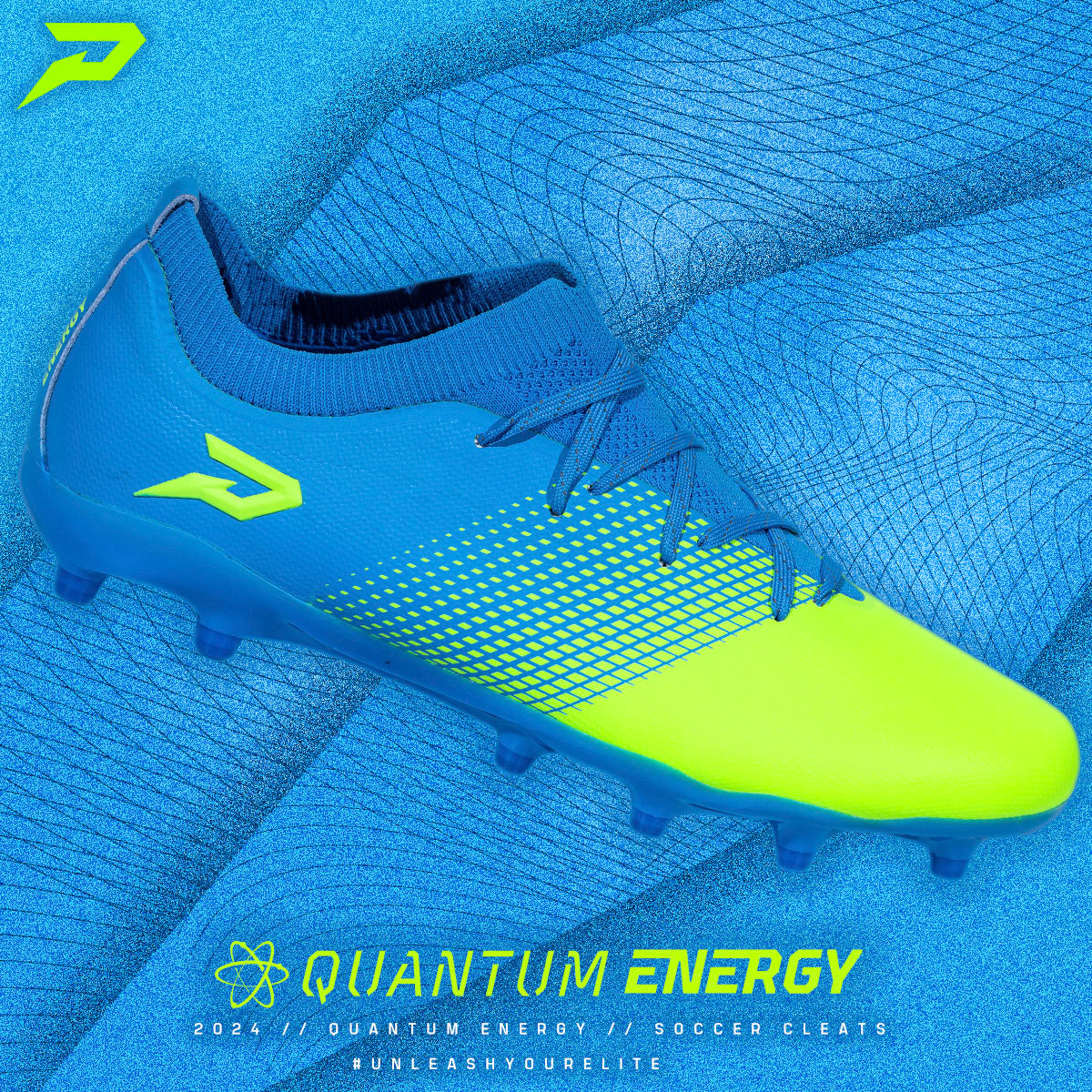 Chaussures de football américain Quantum Energy – Bleu Columbia et Vert Fluo