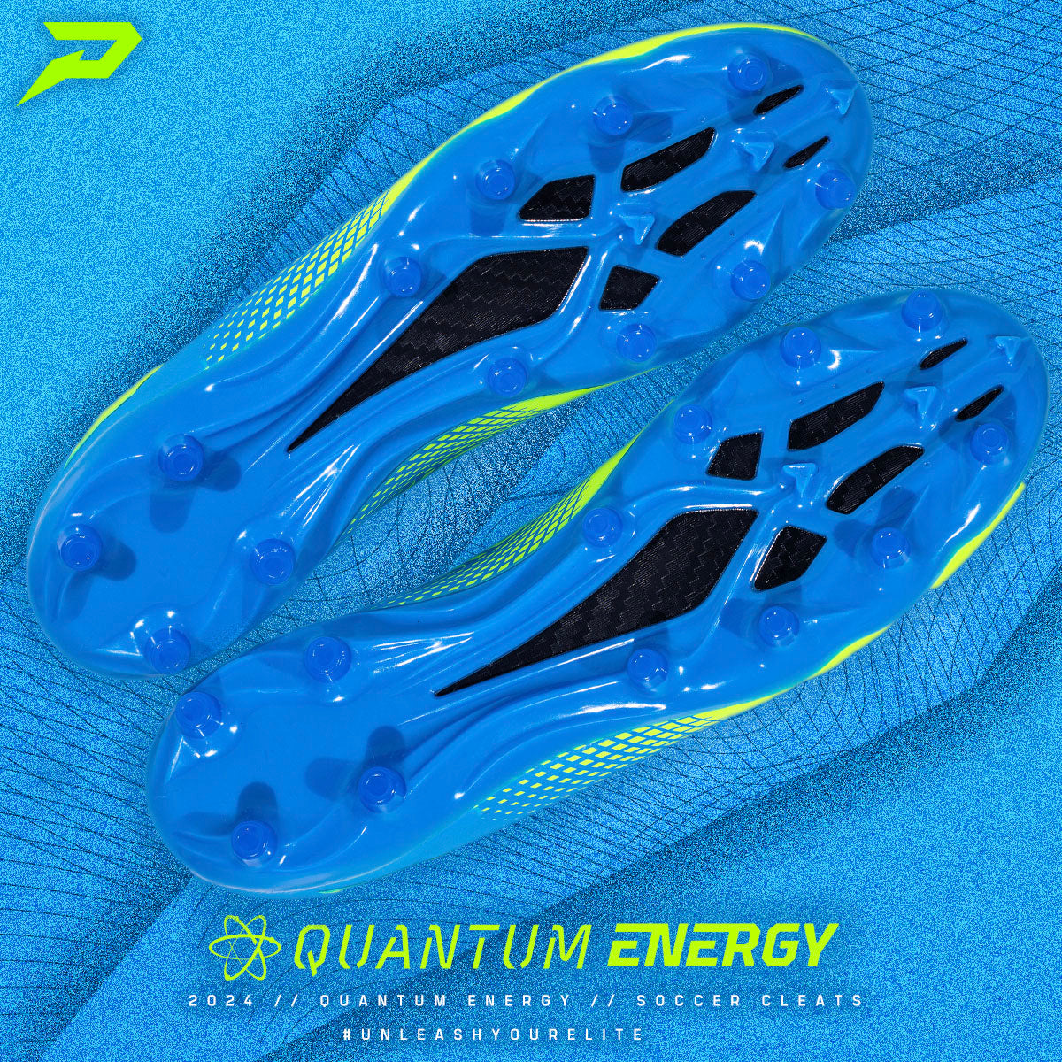 Chaussures de football américain Quantum Energy – Bleu Columbia et Vert Fluo
