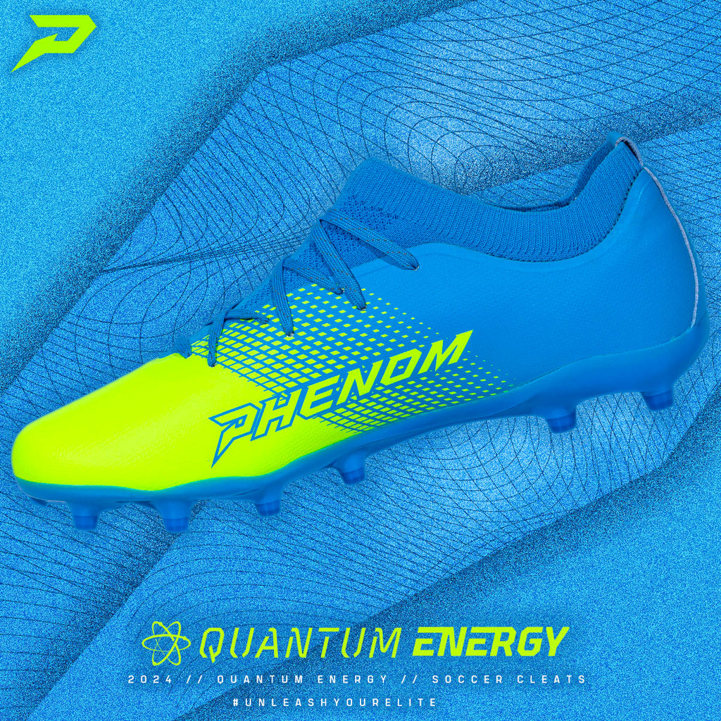Chaussures de football américain Quantum Energy – Bleu Columbia et Vert Fluo