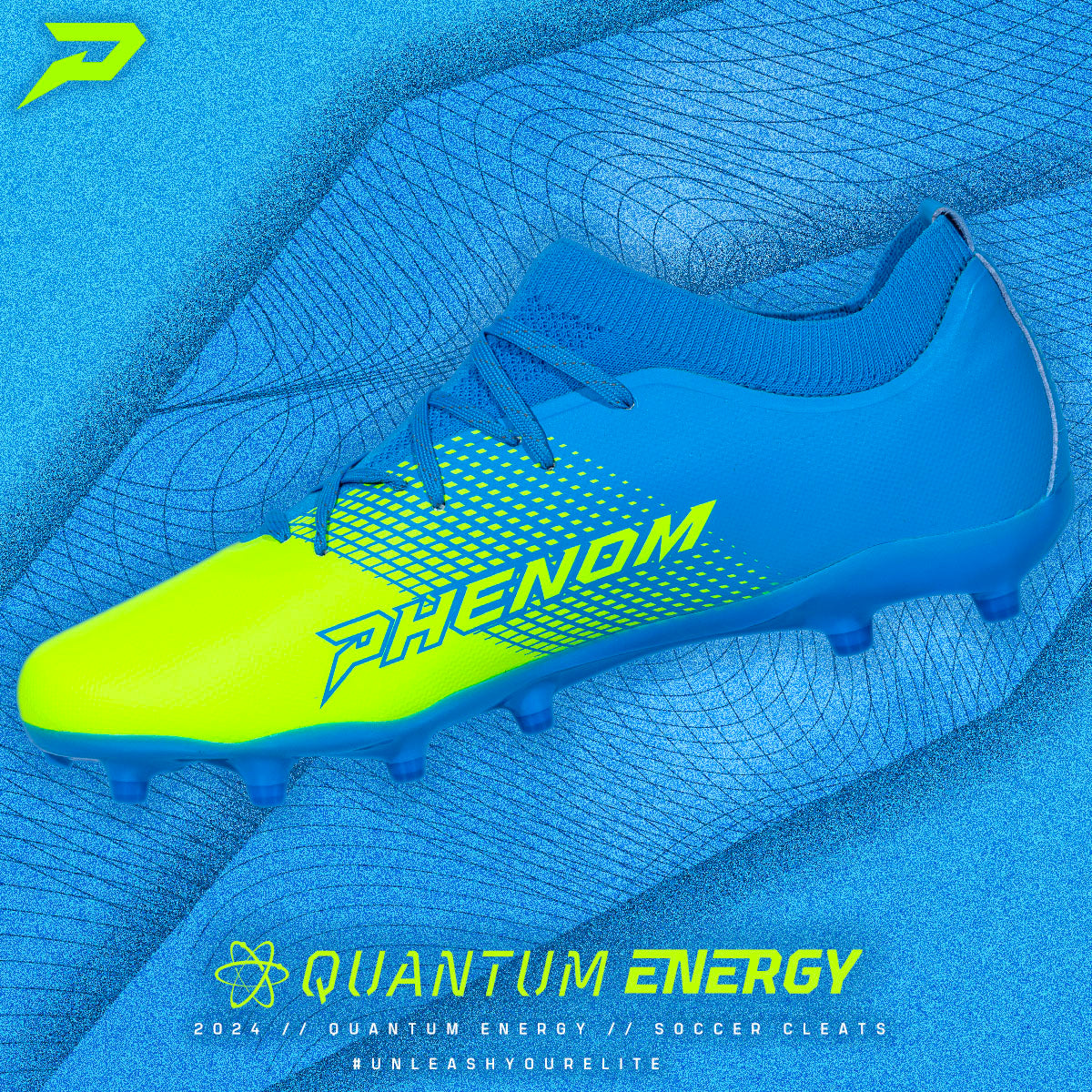 Chaussures de football américain Quantum Energy – Bleu Columbia et Vert Fluo