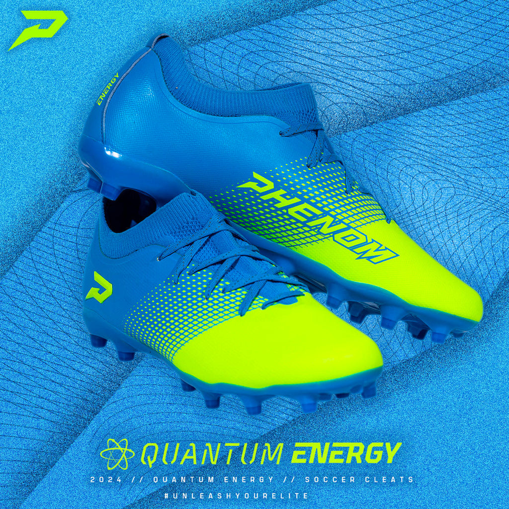Chaussures de football américain Quantum Energy – Bleu Columbia et Vert Fluo