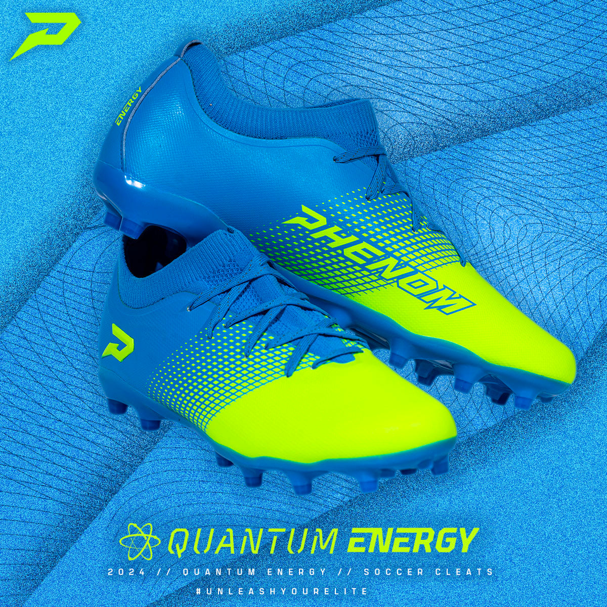 Chaussures de football américain Quantum Energy – Bleu Columbia et Vert Fluo