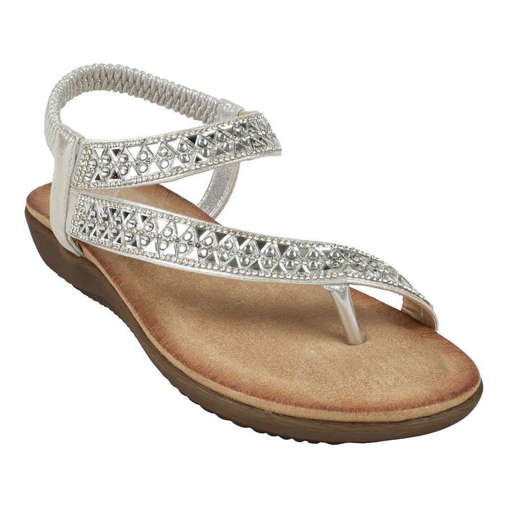 Sandales plates à bride arrière et pierres fantaisie argentées Reille pour femme