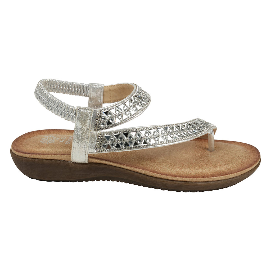 Sandales plates à bride arrière et pierres fantaisie argentées Reille pour femme