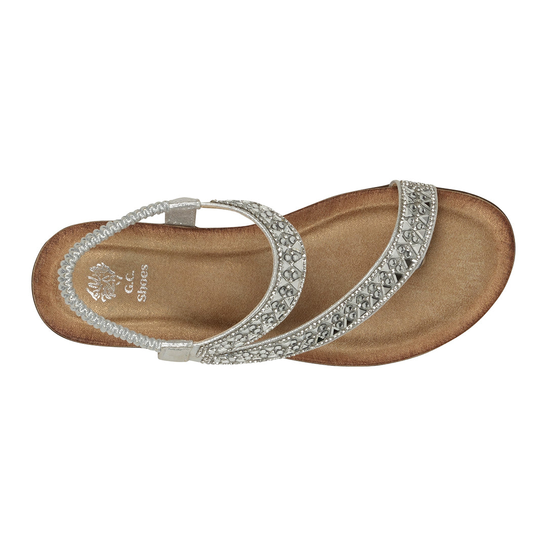 Sandales plates à bride arrière et pierres fantaisie argentées Reille pour femme