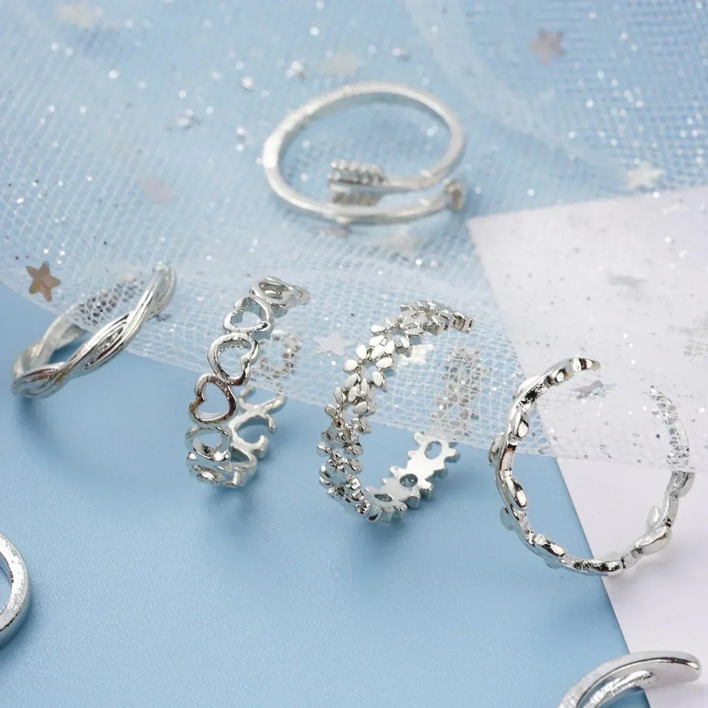 12 Bagues d'orteil ajustables pour femmes et filles, ensemble simple pour la plage, ouvert, bijoux mignons cœur, plume, été, pieds