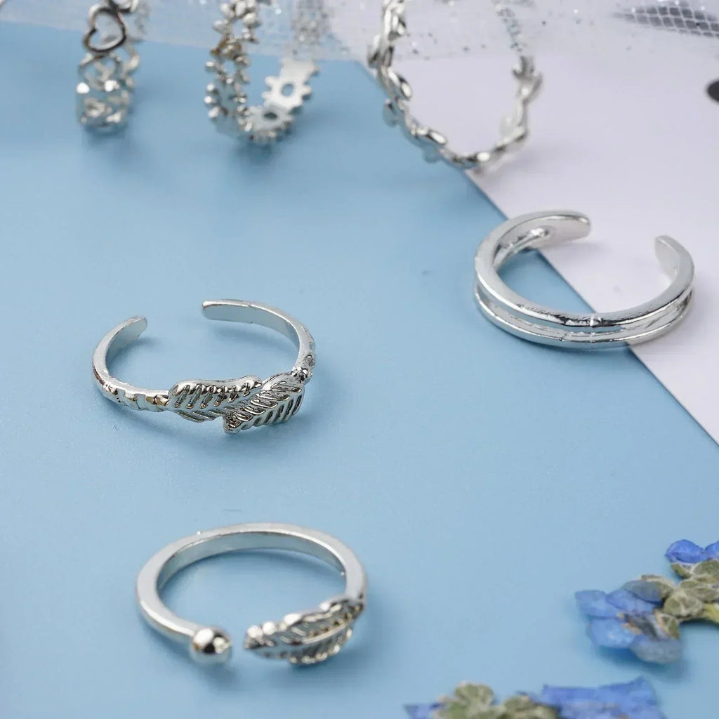 12 Bagues d'orteil ajustables pour femmes et filles, ensemble simple pour la plage, ouvert, bijoux mignons cœur, plume, été, pieds