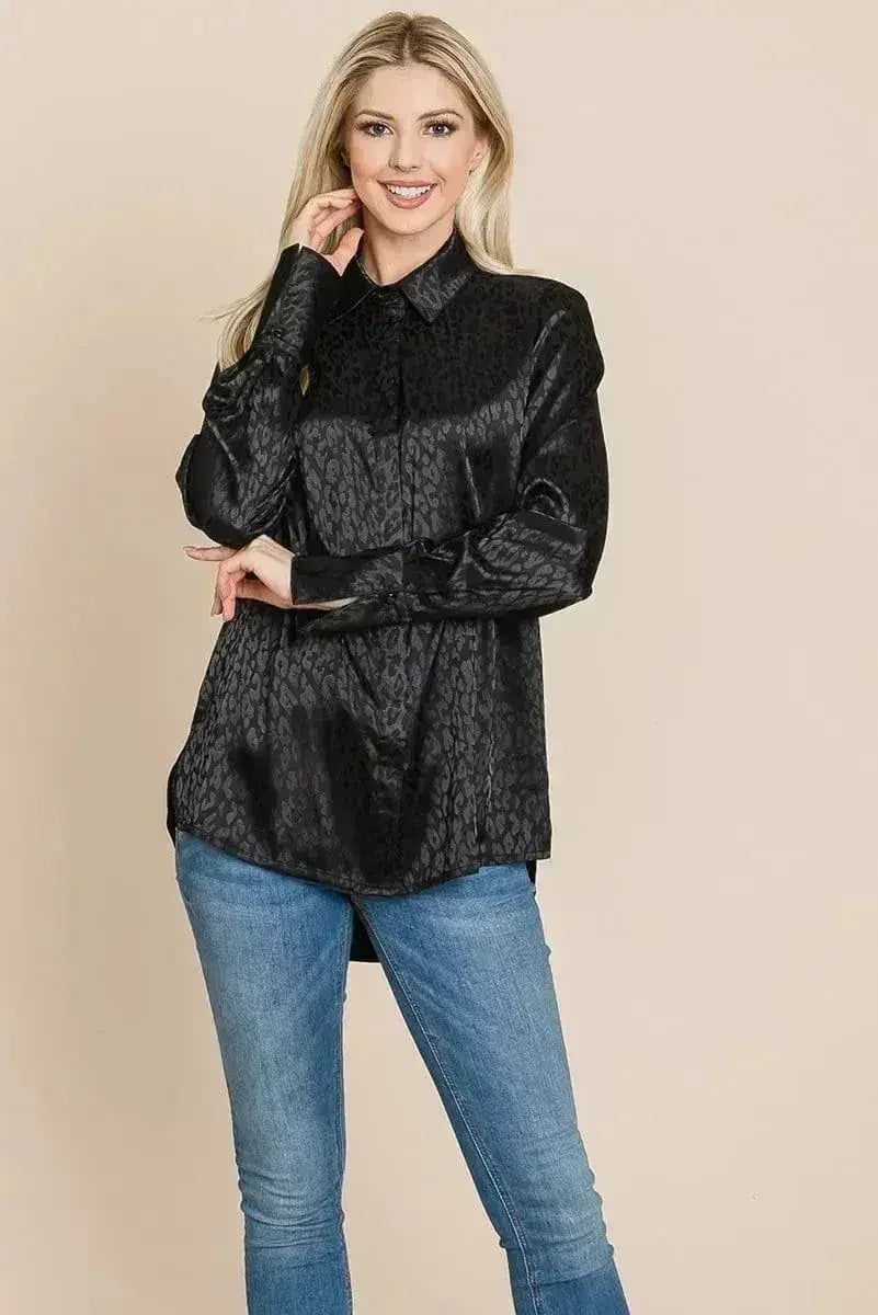 Chemise ample en satin imprimé animal | Femstylo