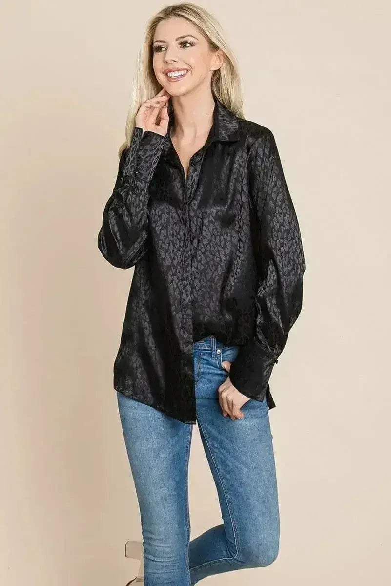 Chemise ample en satin imprimé animal | Femstylo