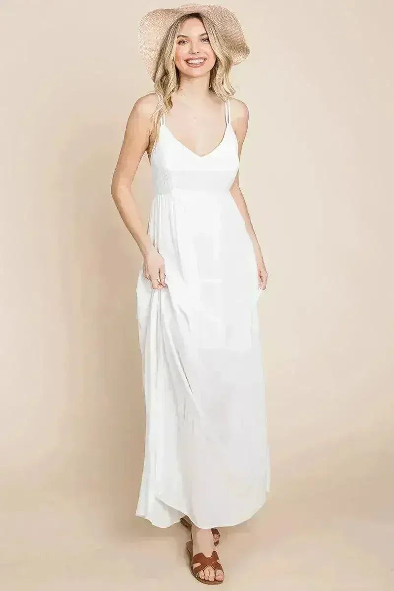 Robe longue de demoiselle d'honneur de plage avec dos croisé
