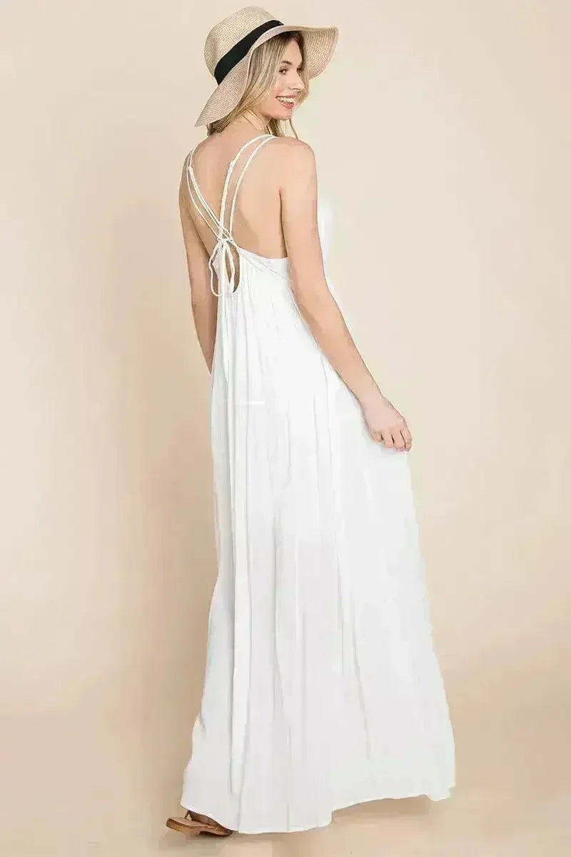 Robe longue de demoiselle d'honneur de plage avec dos croisé