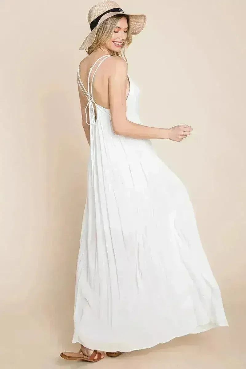 Robe longue de demoiselle d'honneur de plage avec dos croisé