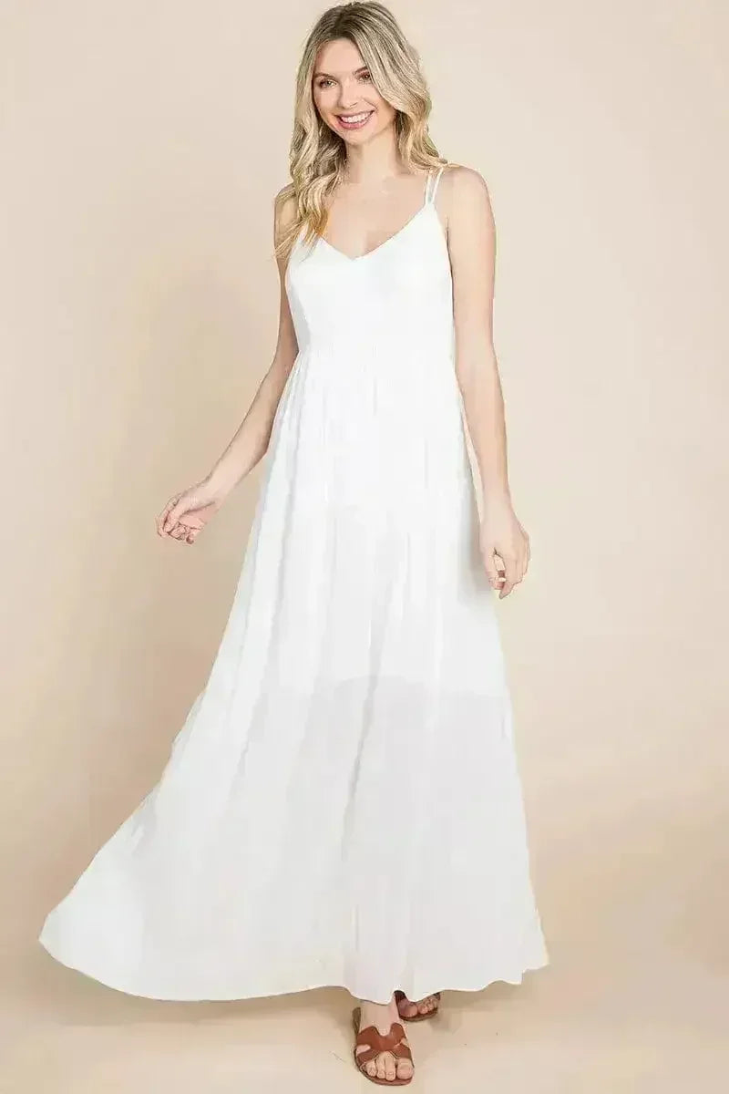 Robe longue de demoiselle d'honneur de plage avec dos croisé