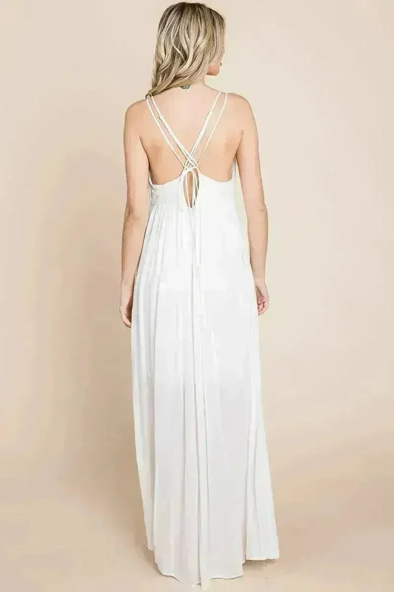 Robe longue de demoiselle d'honneur de plage avec dos croisé