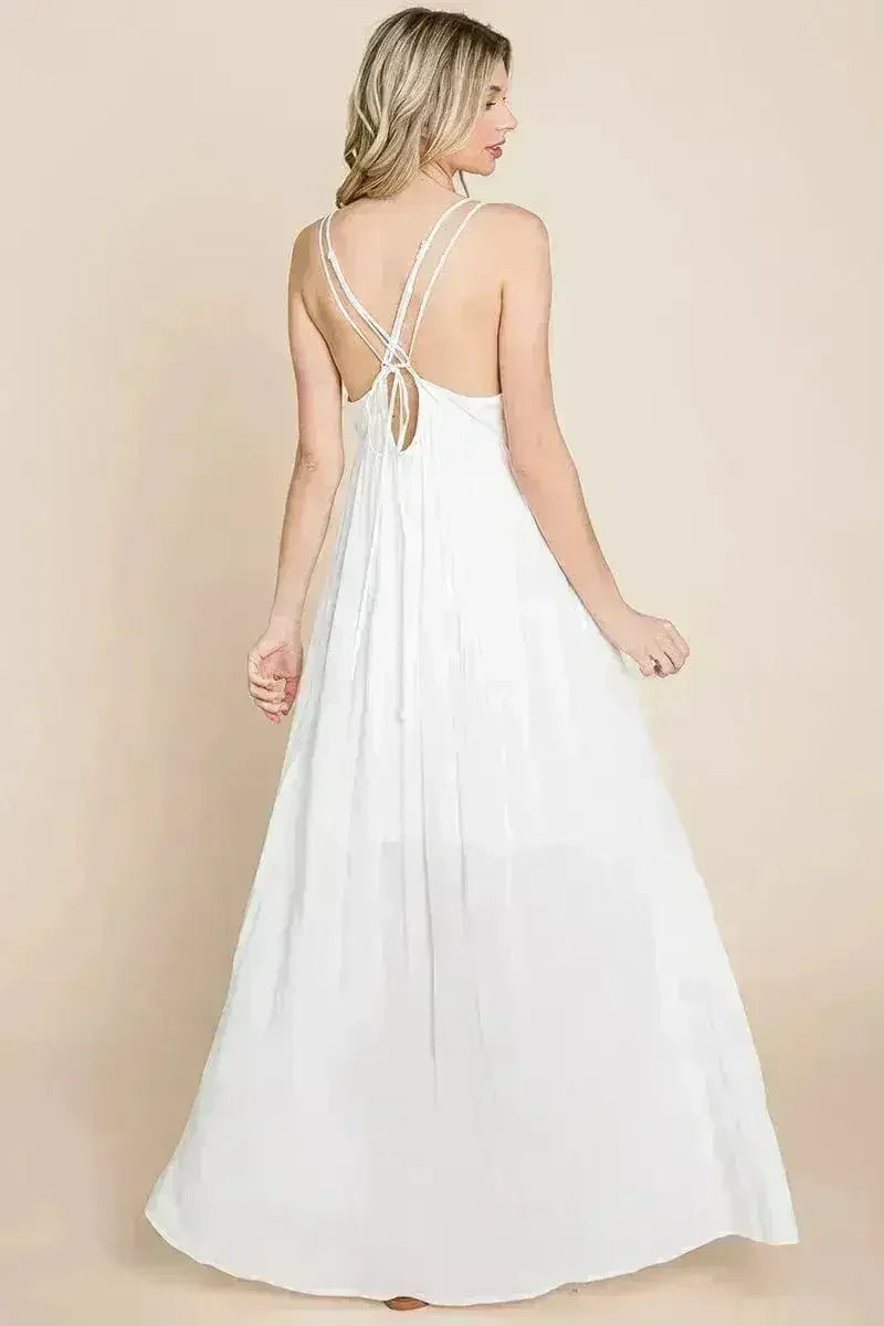 Robe longue de demoiselle d'honneur de plage avec dos croisé