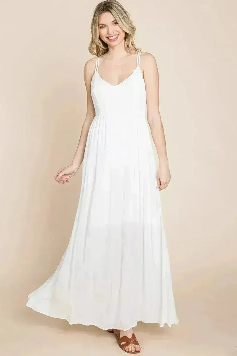 Robe longue de demoiselle d'honneur de plage avec dos croisé