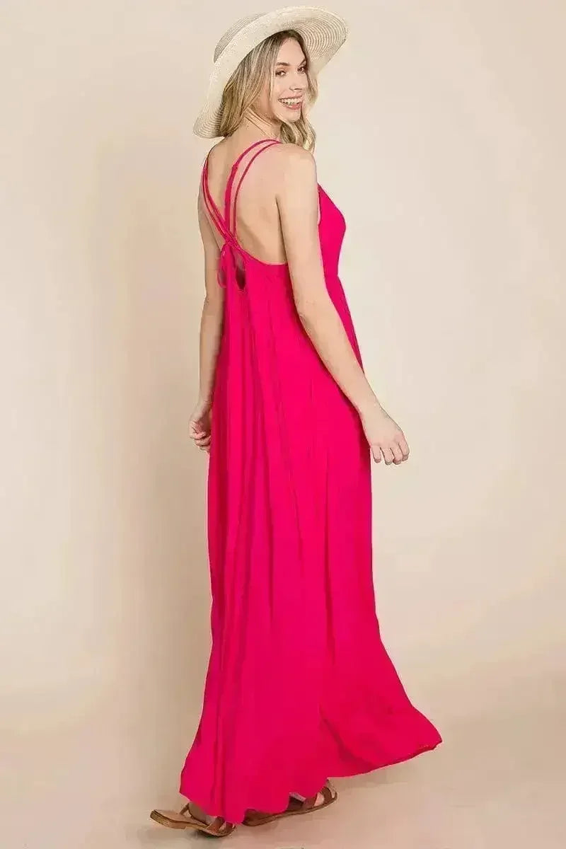 Robe longue de demoiselle d'honneur de plage avec dos croisé