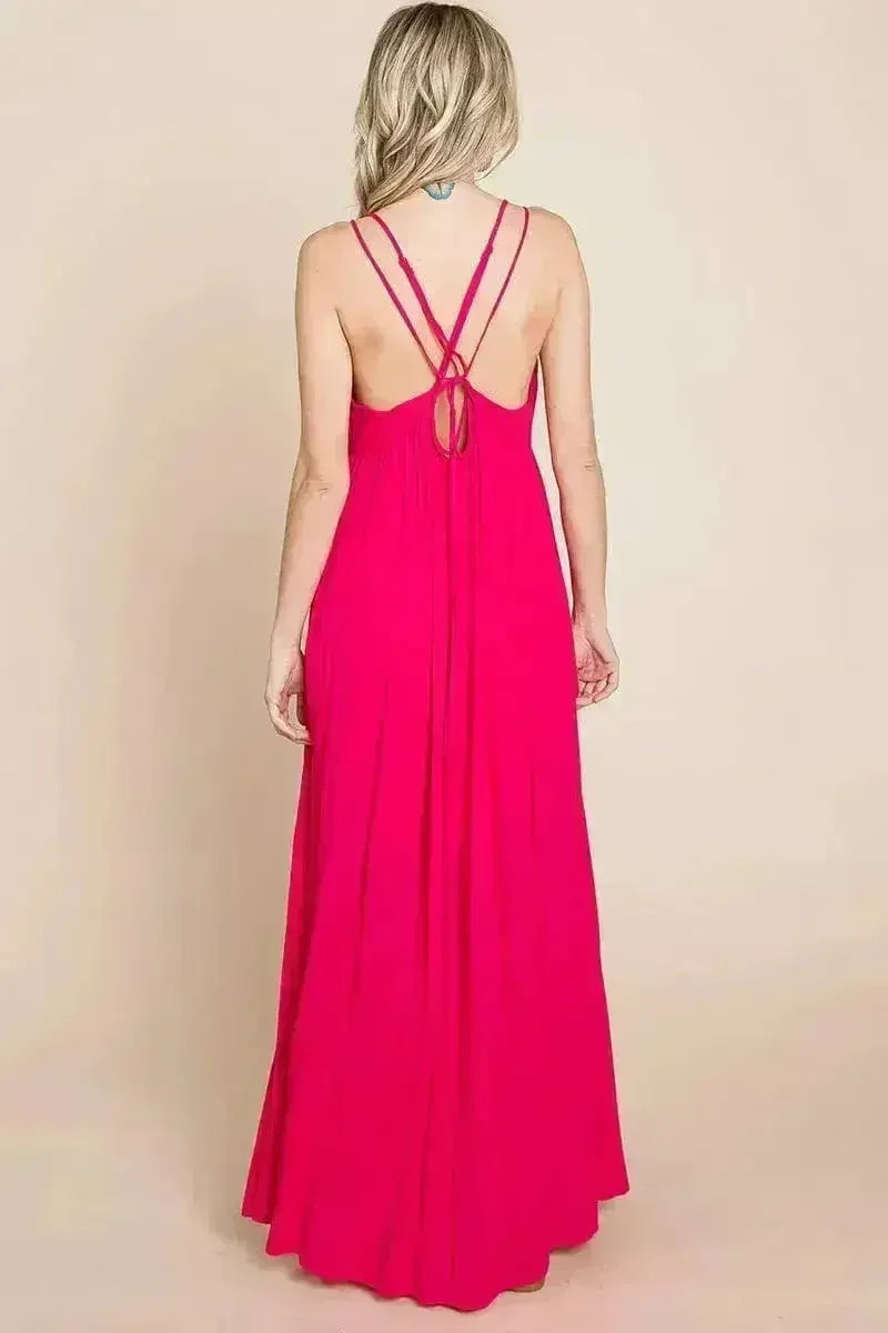 Robe longue de demoiselle d'honneur de plage avec dos croisé