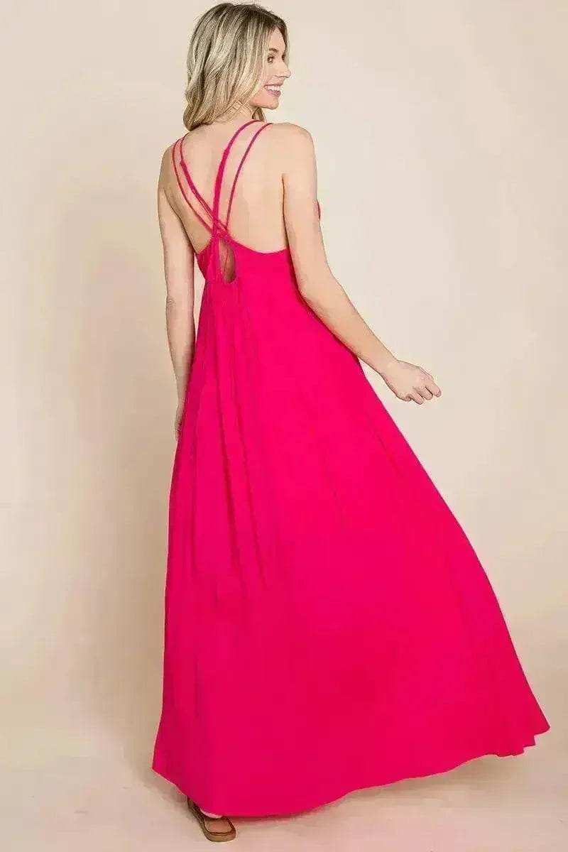 Robe longue de demoiselle d'honneur de plage avec dos croisé