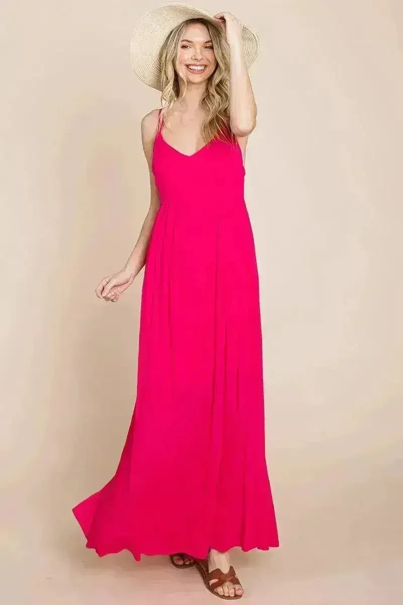 Robe longue de demoiselle d'honneur de plage avec dos croisé