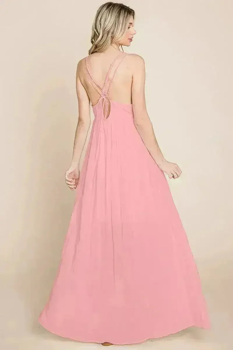 Robe longue de demoiselle d'honneur de plage avec dos croisé