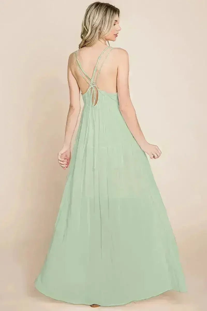 Robe longue de demoiselle d'honneur de plage avec dos croisé