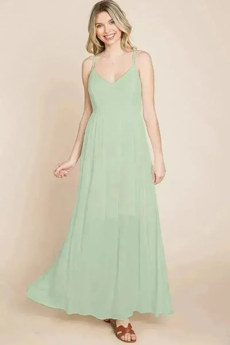 Robe longue de demoiselle d'honneur de plage avec dos croisé