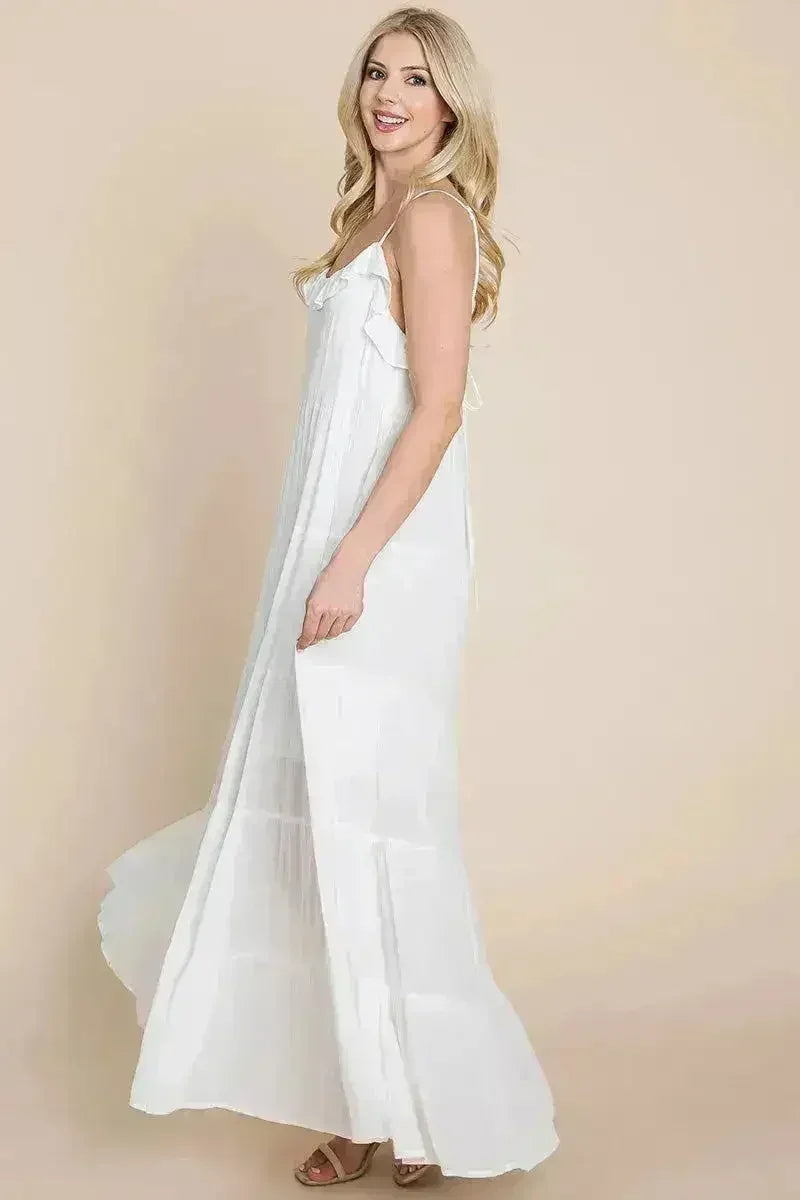 Robe longue cami étagée à fines bretelles