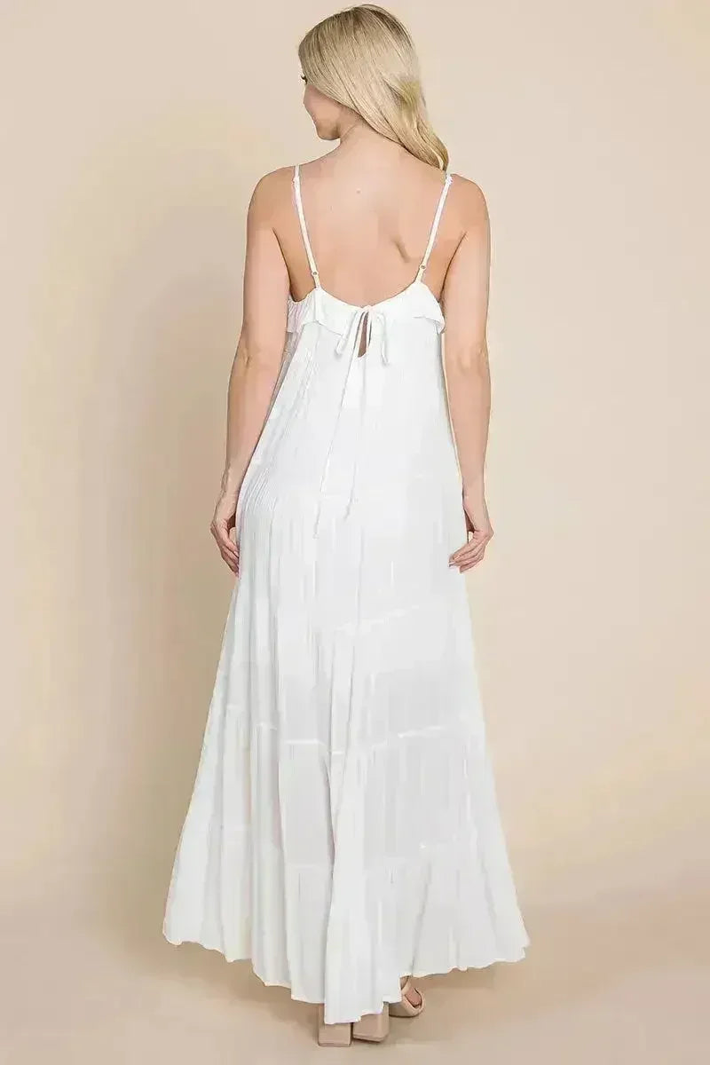 Robe longue cami étagée à fines bretelles